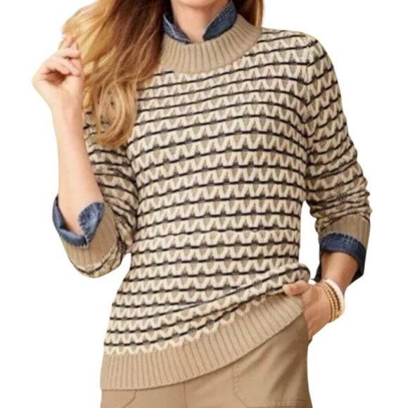 Talbots Textured Stripe Mockneck Sweater, Beige Long Sleeves Women's Size XL - Picture 9 of 11
